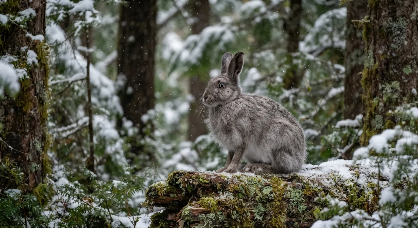 Snowshoe hare in Vancouver Island wilderness